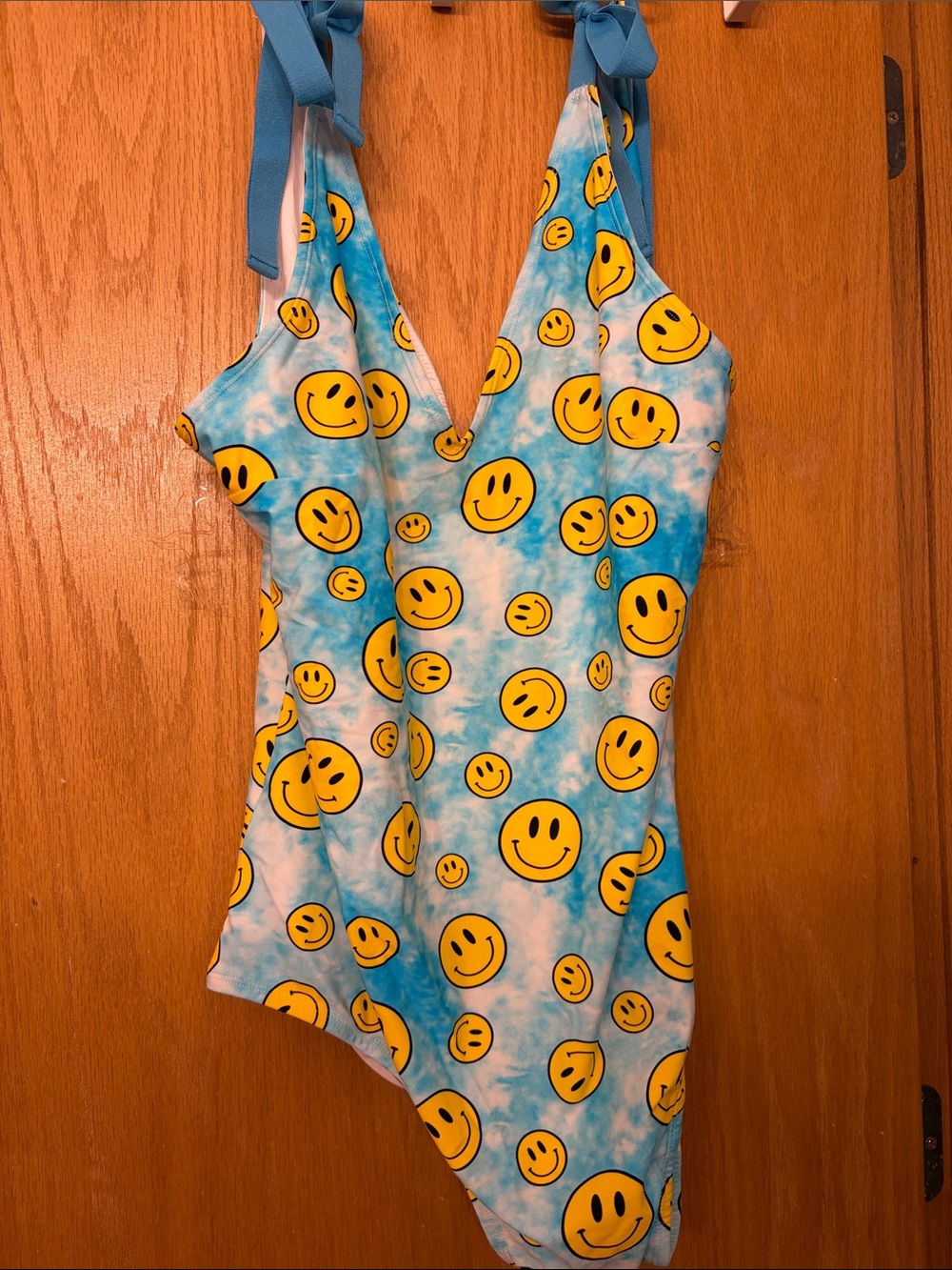 Posh Peanut Blue Tie-Dye Smiley Face One-Piece Swimsuit